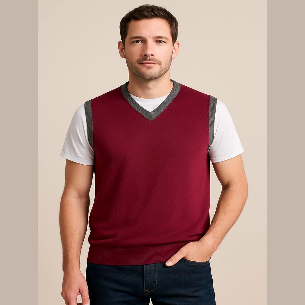 Club Room M Burgundy Cotton V-Neck Sweater Vest